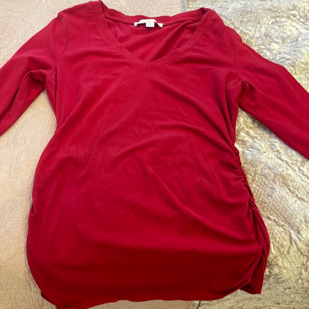 Boston Proper rushed sleeve red 3/4 sleeve top.